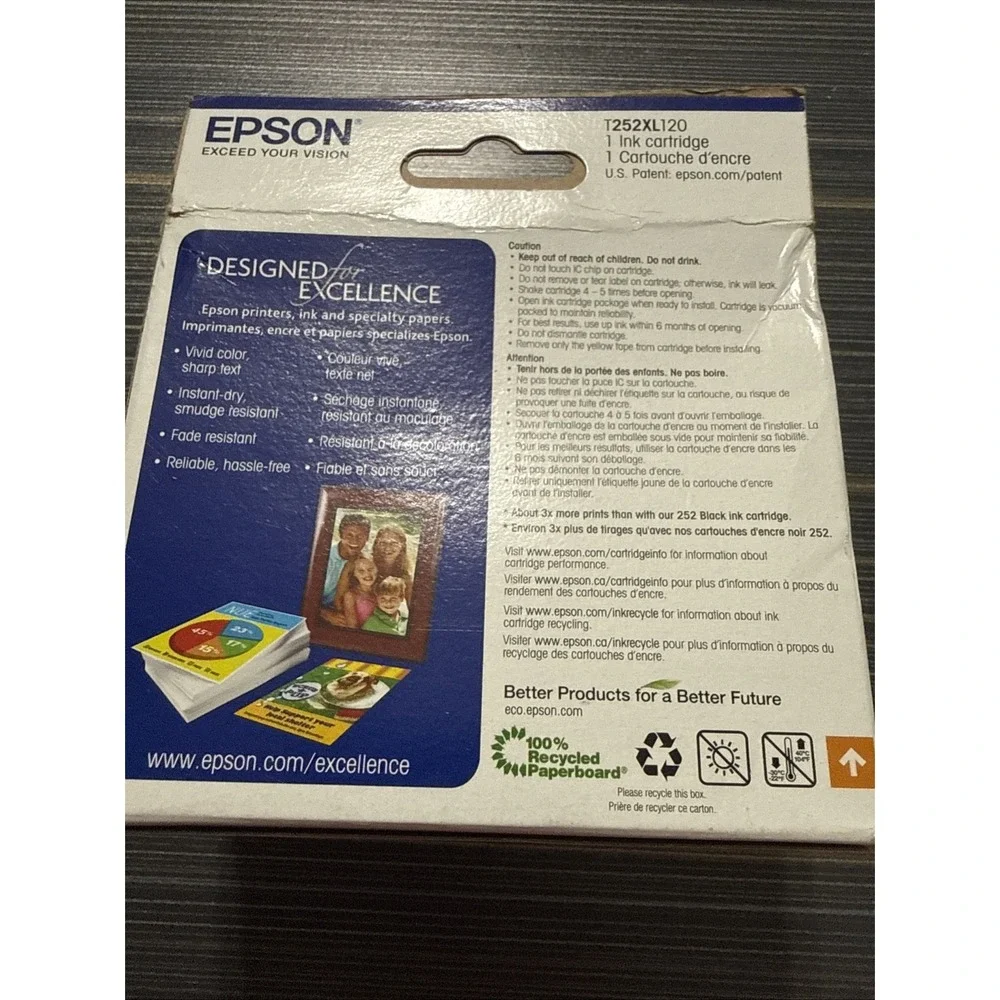 Genuine Epson 252 XL High Yield Black Ink T252XL120 Sealed Box NEW 01/2024